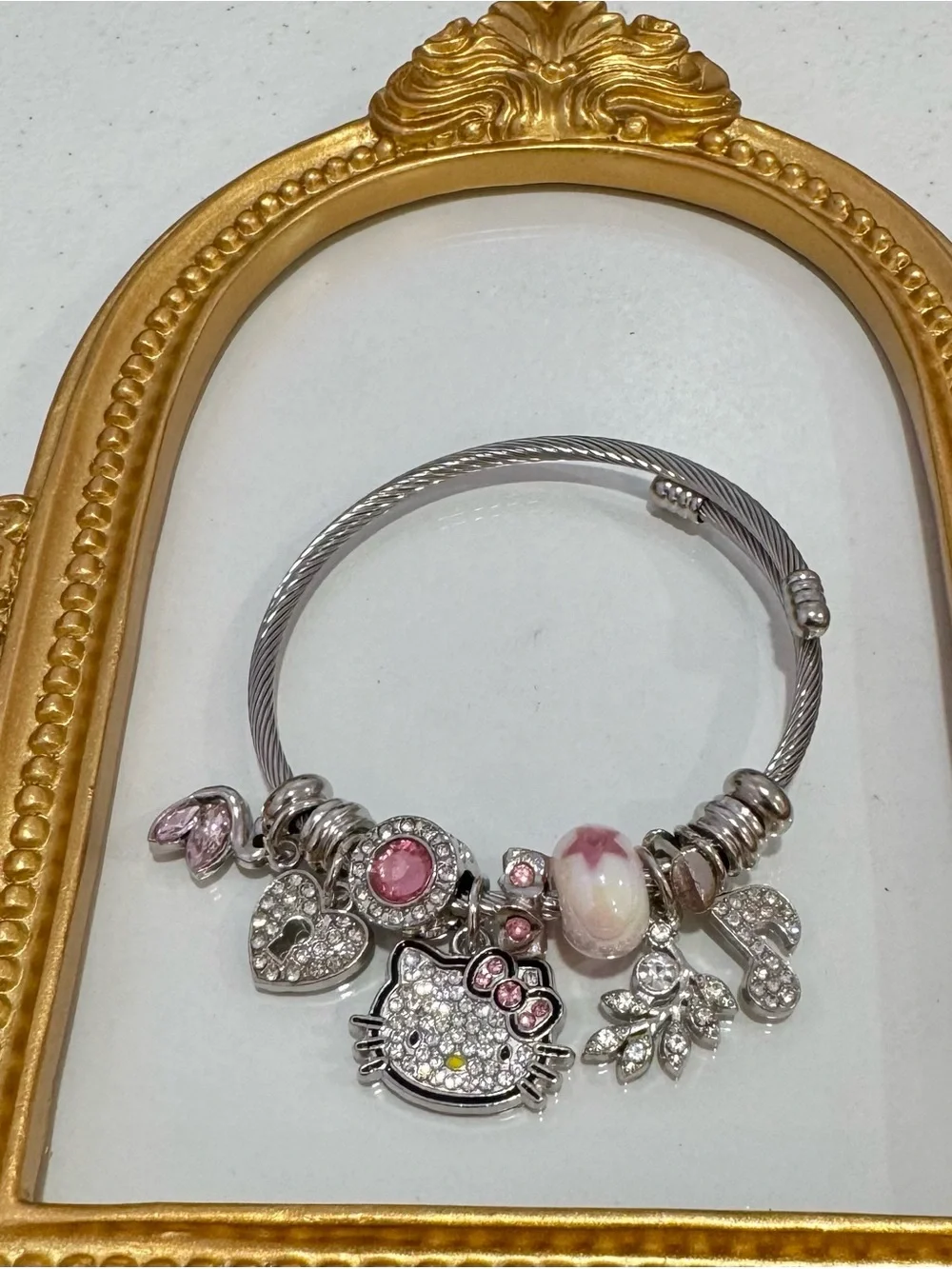 New Silver-Tone Pink Accent Charm Bracelet with Hello Kitty Pendant